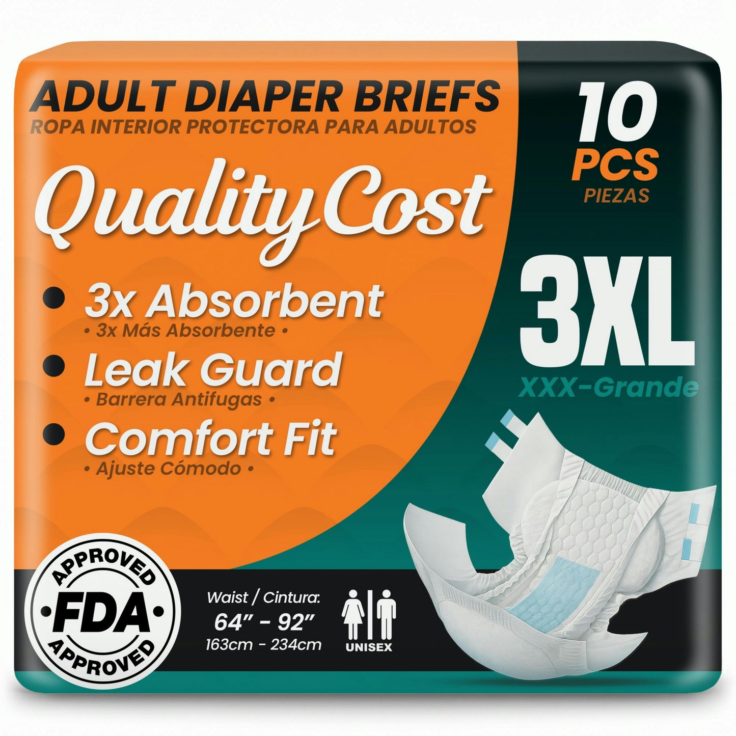 3XL Adult Diaper-Style Briefs With Tabs (60 Pack)