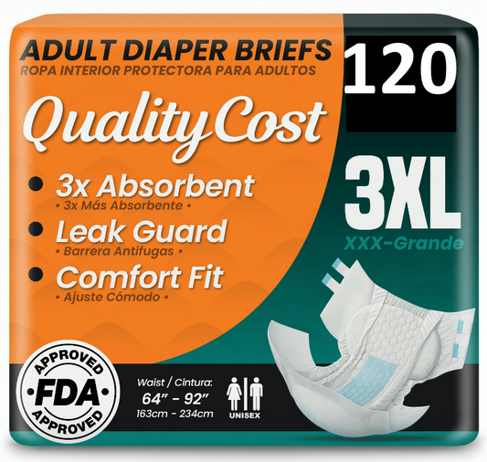 3XL (120 Pack) Adult Diaper-Style Briefs With Tabs