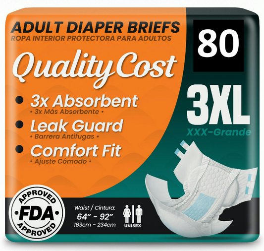 3XL (80 Pack) Adult Diaper-Style Briefs With Tabs